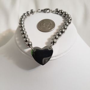 Stainless Steel Round Bead Heart Bracelet